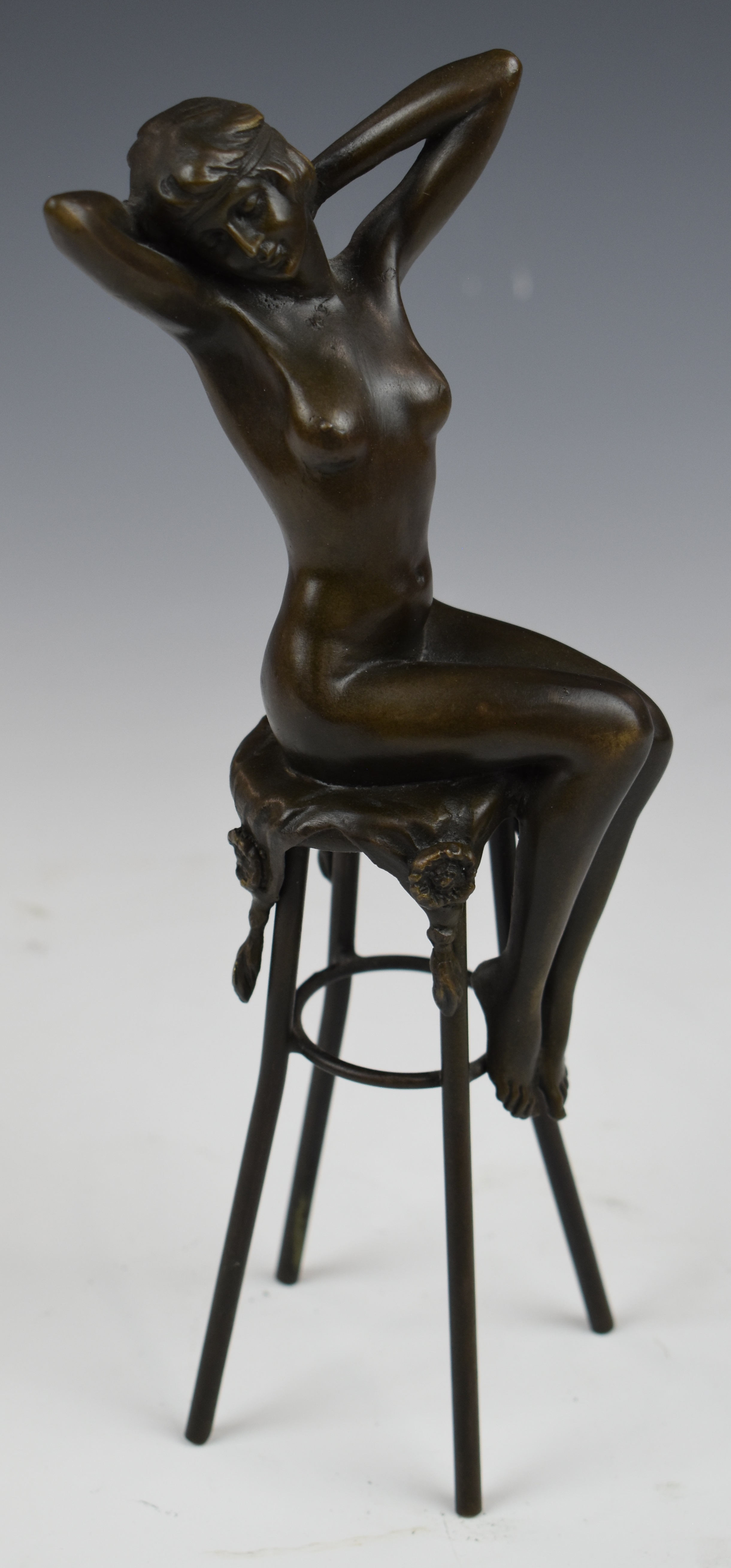 Bronze study of a nude lady on a high stool, height 25cm - Image 2 of 3