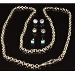A silver Albert / watch chain / necklace and three pairs of silver earrings