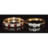 A 9ct gold ring set with garnets and spinel and an 18ct gold ring set with diamonds in a platinum