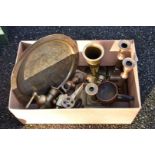 An Eastern brass tray; together with a group of sundry metalware.