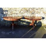 A pair of reproduction mahogany console tables, 122cm wide x 62cm deep x 75cm high.