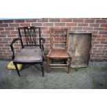 A Georgian elbow chair; together with an ash chair, small footstool and a butlers tray.