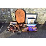 A quantity of tribal items; together with a box of advertising items, bagatelle board and three