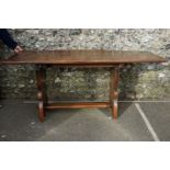 An old oak trestle table, 185cm long.