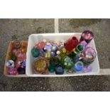A quantity of coloured glass; to include a Caithness perfume bottle and small vases.