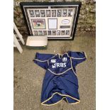 A Gavin Hastings signed rugby print; together with a signed rugby shirt.