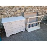 An old painted chest of drawers, 100cm wide x 45cm deep x 76cm high; together with two grey