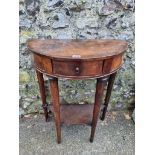 A 19th century Danish fruitwood semi-circular side table, with a frieze drawer, 72cm high.