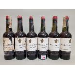 Six half bottles of Tres Cortados Sherry, Antonio de la Riva, 1940s bottling. (6)