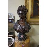 Eugene Cornu, a bronze bust of a lady, signed, on marble socle, 64cm high.