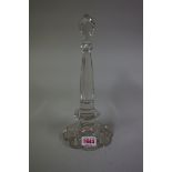 An unusual 19th century clear glass wig stand, 27.5cm high.