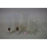 A set of three Venetian champagne flutes, largest 19cm high, (repairs to two); together with another