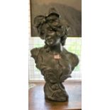 An Art Nouveau plaster bust of a lady, 65.5cm high.