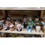 A collection of Royal Doulton character jugs and figures, to include Winston Churchill, (some