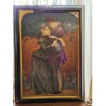 A large 19th century Continental porcelain plaque of Romeo and Juliet, 46 x 31cm.