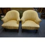 A pair of tub chairs; together with a Regency mahogany dining chair and an Edwardian inlaid salon