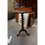 A Victorian mahogany circular tripod table, with barley twist column, 45.5cm diameter.