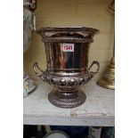 An old Sheffield plate twin handled wine cooler, 25cm high.