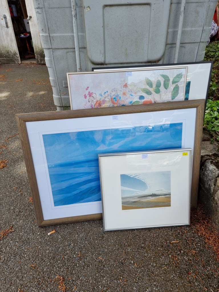 Eight various pictures, comprising: a pencil signed print of St Michaels Mount, by Michael