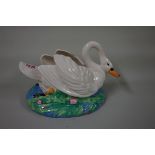 A Clarice Cliff swan centrepiece, 26cm long.