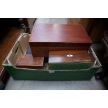 An antique mahogany writing slope, 40.5cm wide; together with a Victorian rosewood work box; a