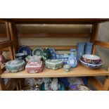 A mixed lot of pottery and porcelain, to include Wedgwood jasperware; Belleek; and Japanese