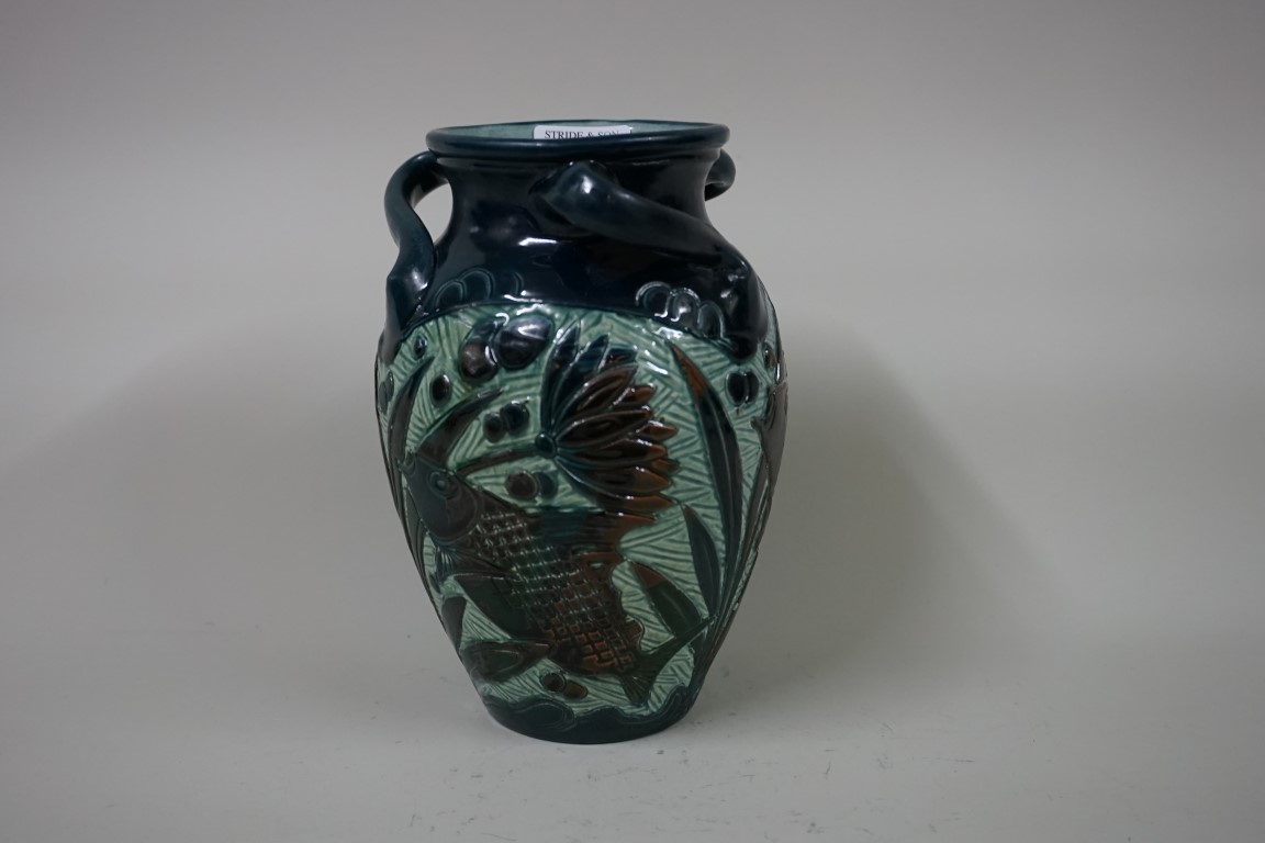 An early 20th century Barum pottery fish vase, by Alexander Lauder, 18cm high.