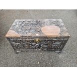 A camphor trunk, 52cm high x 91cm wide.