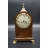 A late 19th century mahogany mantel clock, with twin fusee and gong strike, the 5in painted dial