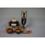 A small collection of English porcelain, to include a Coalport twin handled vase, 18.5cm high. (5)