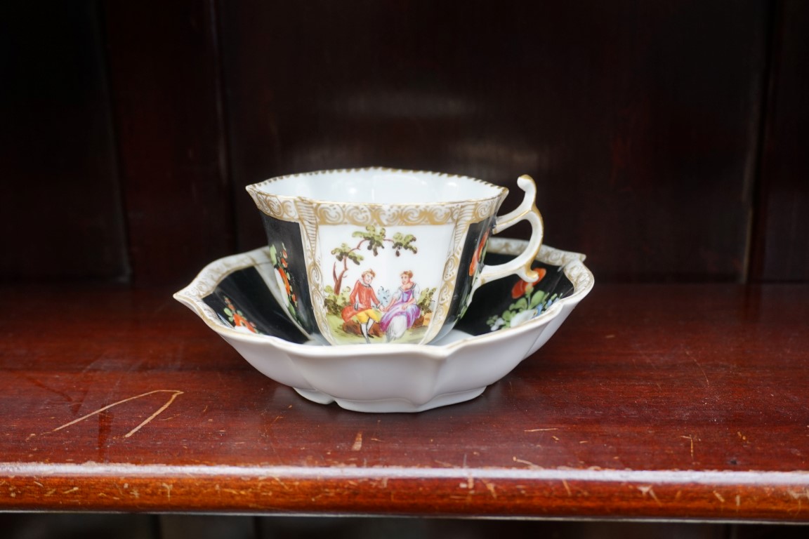 A small collection of porcelain, to include three Dresden cups and saucers. - Image 4 of 10