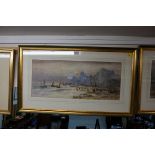 L Lewis, fisherfolk on a shoreline, a pair, each signed and dated 95, watercolour, 22.5 x 53.5cm. (