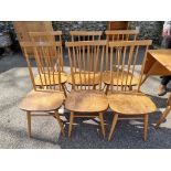 A set of six vintage Ercol model 608 dining chairs.