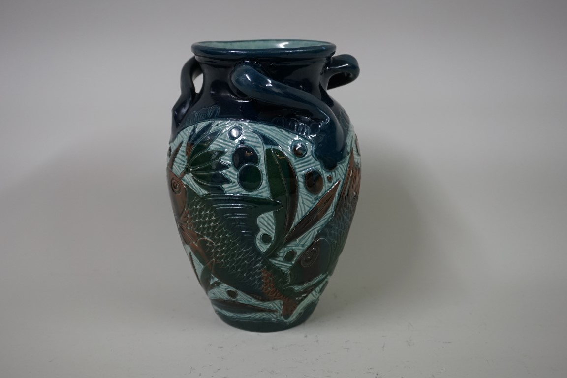 An early 20th century Barum pottery fish vase, by Alexander Lauder, 18cm high. - Image 2 of 4