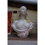 A large Italian pottery bust of a lady, 53cm high.