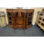 A pair of late Victorian mahogany, satinwood and line inlaid tripod jardinieres, with brass