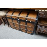 A pine and metal bound dome top trunk, 76cm wide.