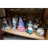 Four Royal Doulton figures; together with four Nao figures; and a Lockyer Worcester ovoid vase,