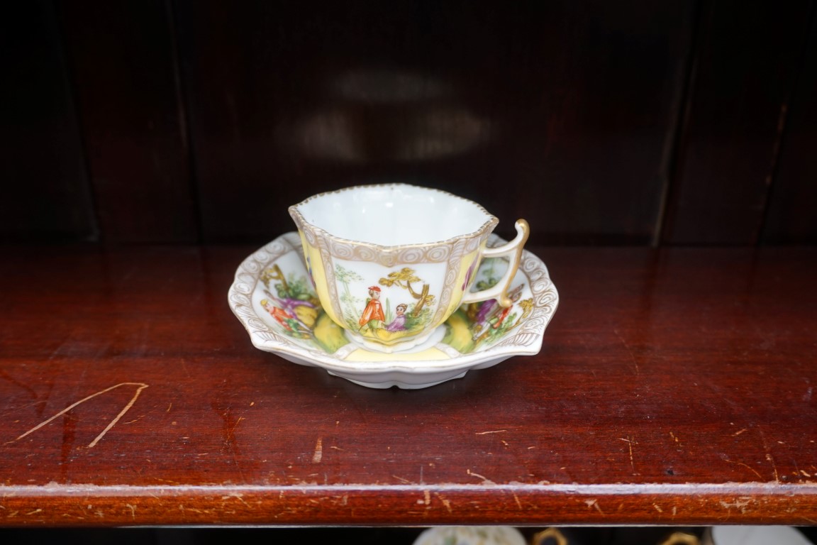 A small collection of porcelain, to include three Dresden cups and saucers. - Image 6 of 10