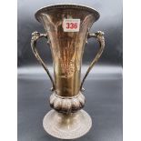 A silver twin handled vase, by Wakely & Wheeler, London 1922, 25cm high, 688g.