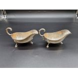 A pair of silver sauce boats, by Barker Ellis Silver Co, Birmingham 1965, 351g.