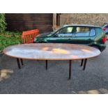 A large mahogany wake table, 303cm long x 143cm wide extended.