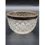 An Edwardian silver rimmed cut glass sugar bowl, by J Sherwood & Sons, Birmingham 1905, 11cm