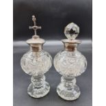 A white metal mounted cut glass atomiser and matching scent bottle, by HH & SN, stamped sterling,