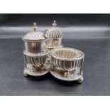 A Victorian silver three piece cruet stand, by Horace Woodward & Co Ltd, London 1896, 214g.