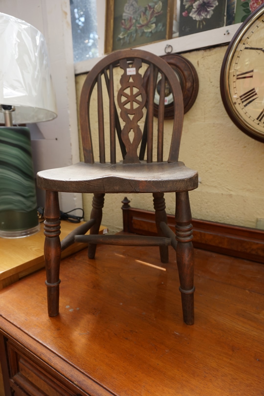 A circa 1900 mahogany and painted child's corner chair, decorated with flowers and letters from - Image 2 of 3