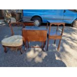 An antique mahogany sutherland table, together with a carved walnut nursing chair and one other