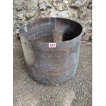 An old copper pan, having swing handle, 40cm wide x 36cm high.