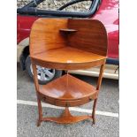 An Edwardian mahogany inlaid corner washstand, 58cm wide x 100cm high.