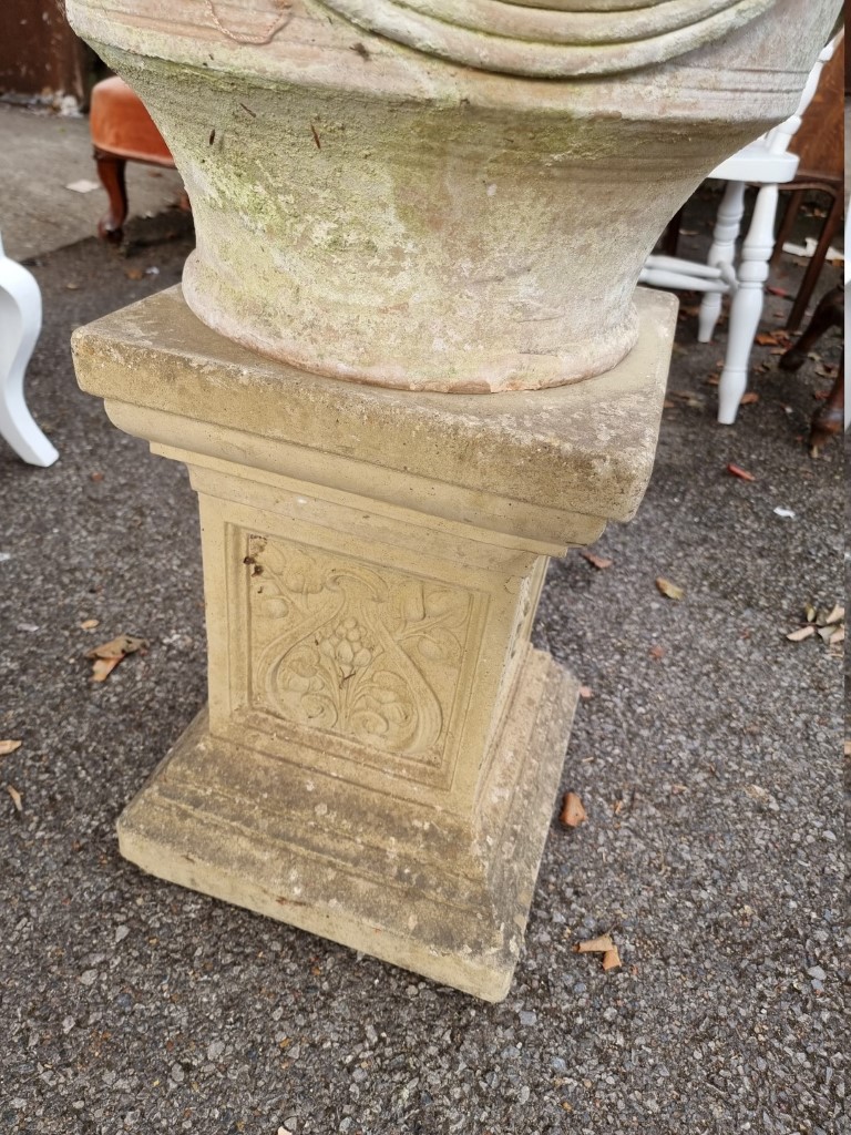 A terracotta urn on associated pedestal. - Image 3 of 3